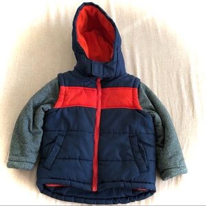 George Winter Hooded Puffer Coat Navy/Orange/Grey